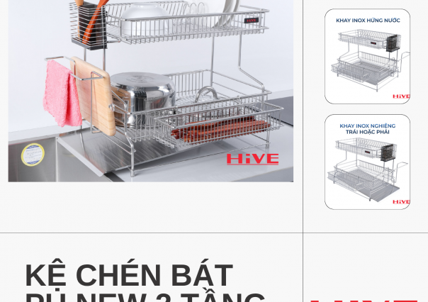 KỆ ĐỂ CHÉN BÁT HiVE PU NEW 2 TẦNG INOX 304 – GIẢI PHÁP TỐI ƯU CHO CĂN BẾP HIỆN ĐẠI