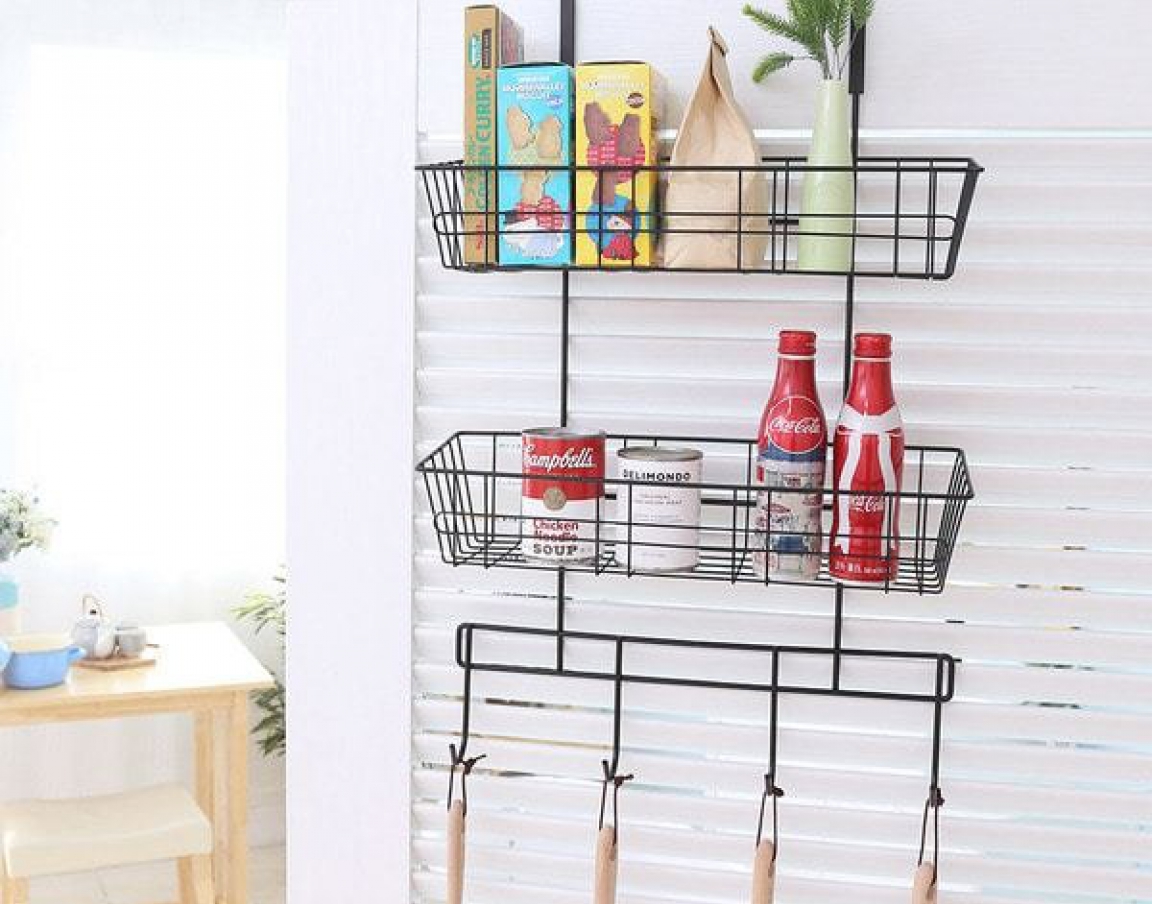 GIÁ MÓC ĐA NĂNG 2 TẦNG TREO CỬA (HOOK RACK 2-TIER BLACK)_ 욕실 후크 문걸이 선반 2단