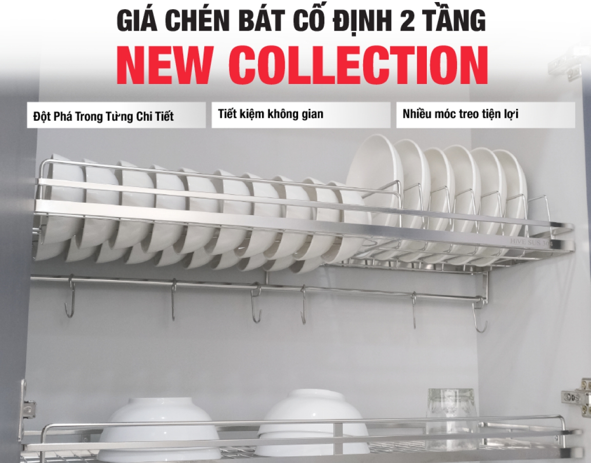 Giá chén bát cố định 2 tầng HiVE Inox 304