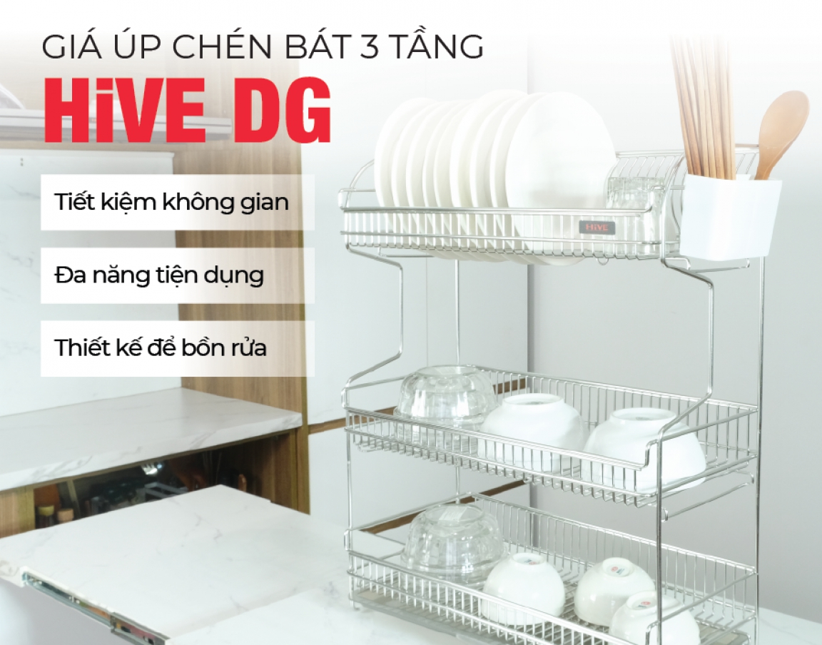 Kệ Chén Bát DG 3 Tầng HiVE Cao Cấp