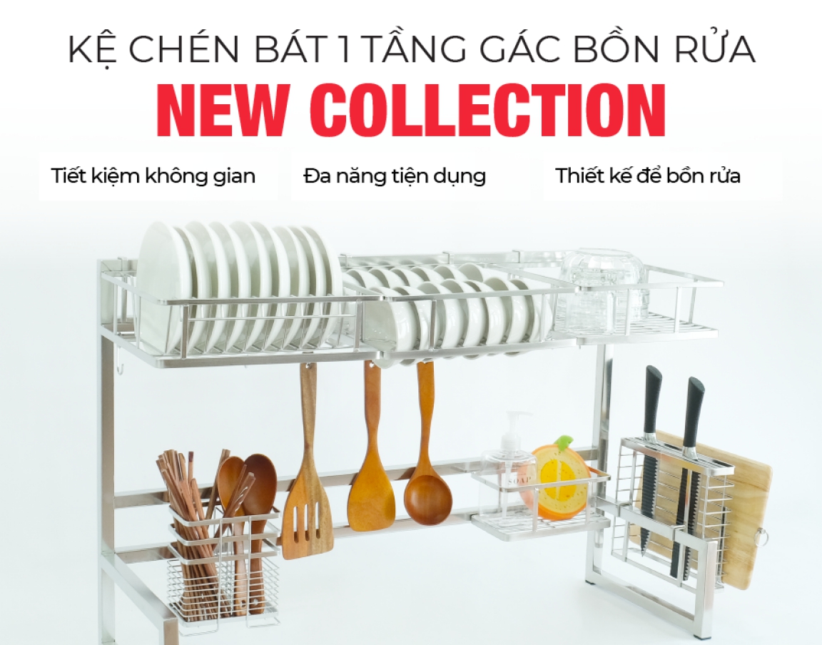 Kệ chén bát gác bồn rửa 1 tầng HiVE Inox nguyên khối 304