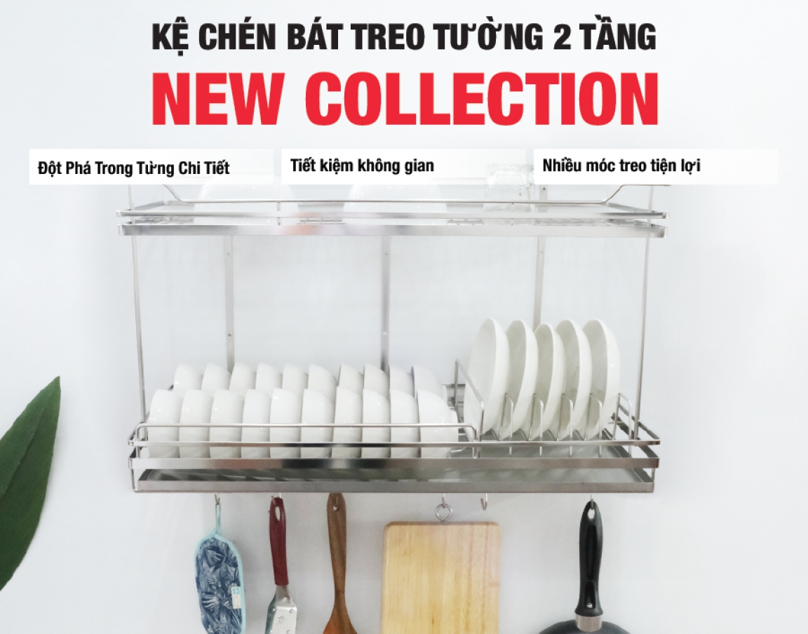 Kệ chén bát treo tường 2 tầng HiVE Inox 304