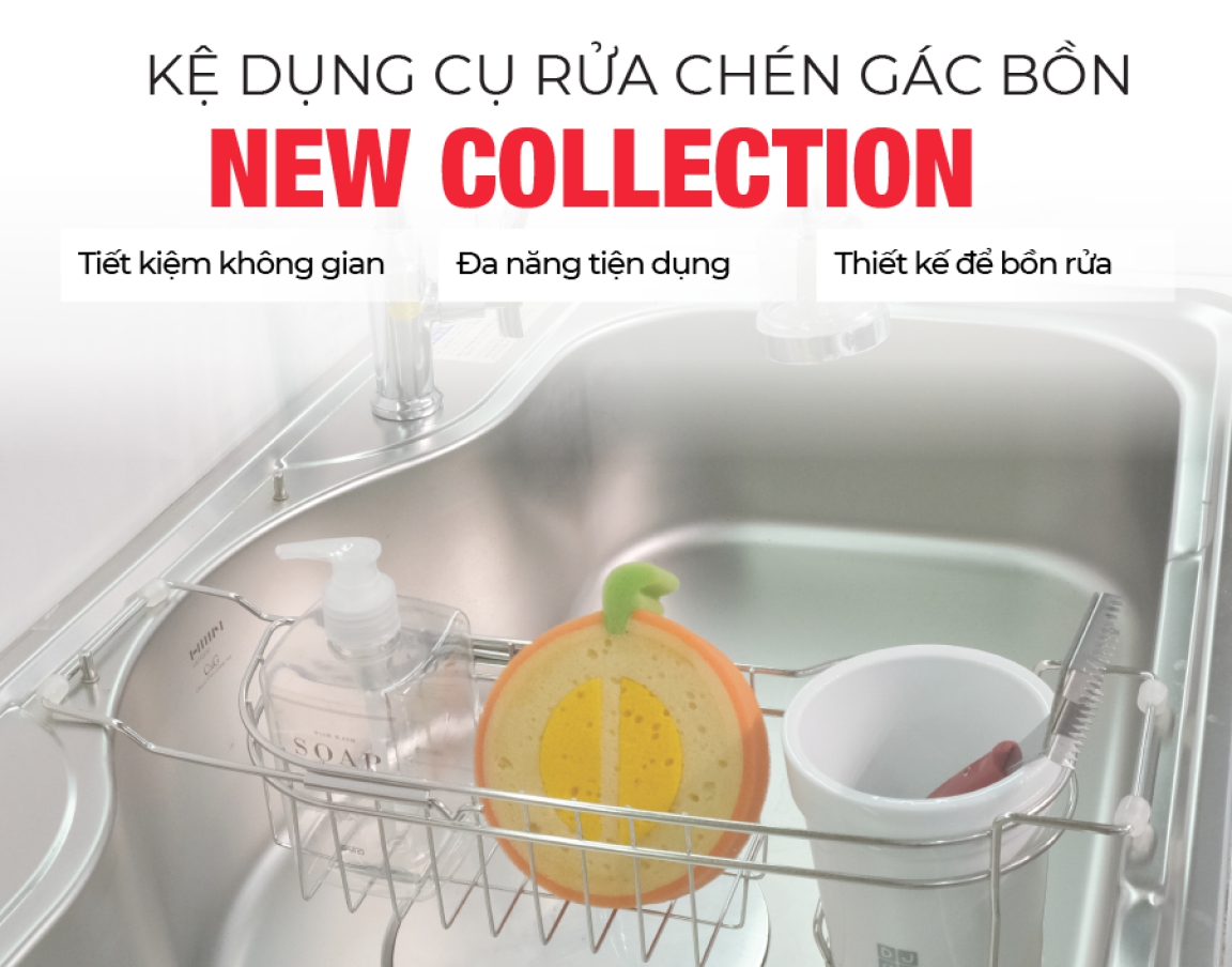 Kệ đựng dụng cụ rửa chén gác bồn HiVE inox 304 tặng kèm ly sứ