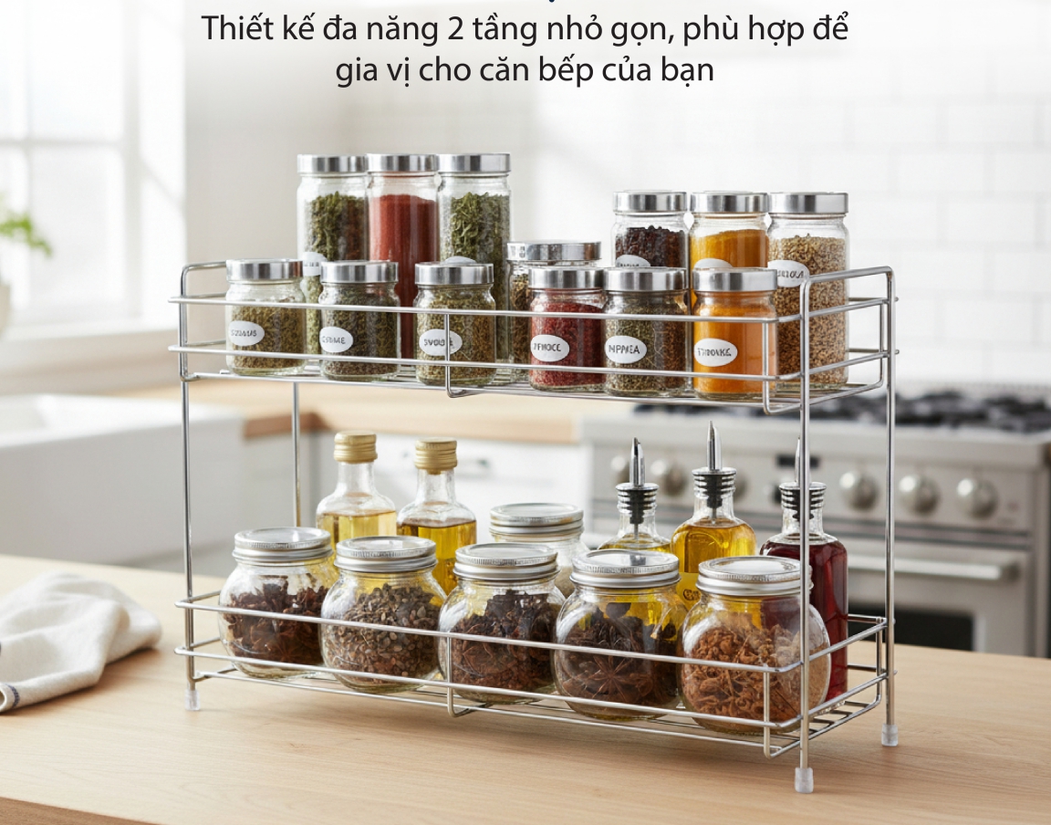 KỆ GIA VỊ ĐA NĂNG 2 TẦNG INOX CAO CẤP