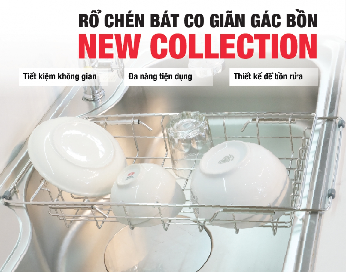 Rổ chén bát co giãn gác bồn rửa HiVE Inox 304