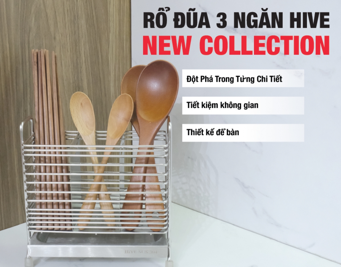 Rổ Đũa 3 Ngăn HiVE Inox 304