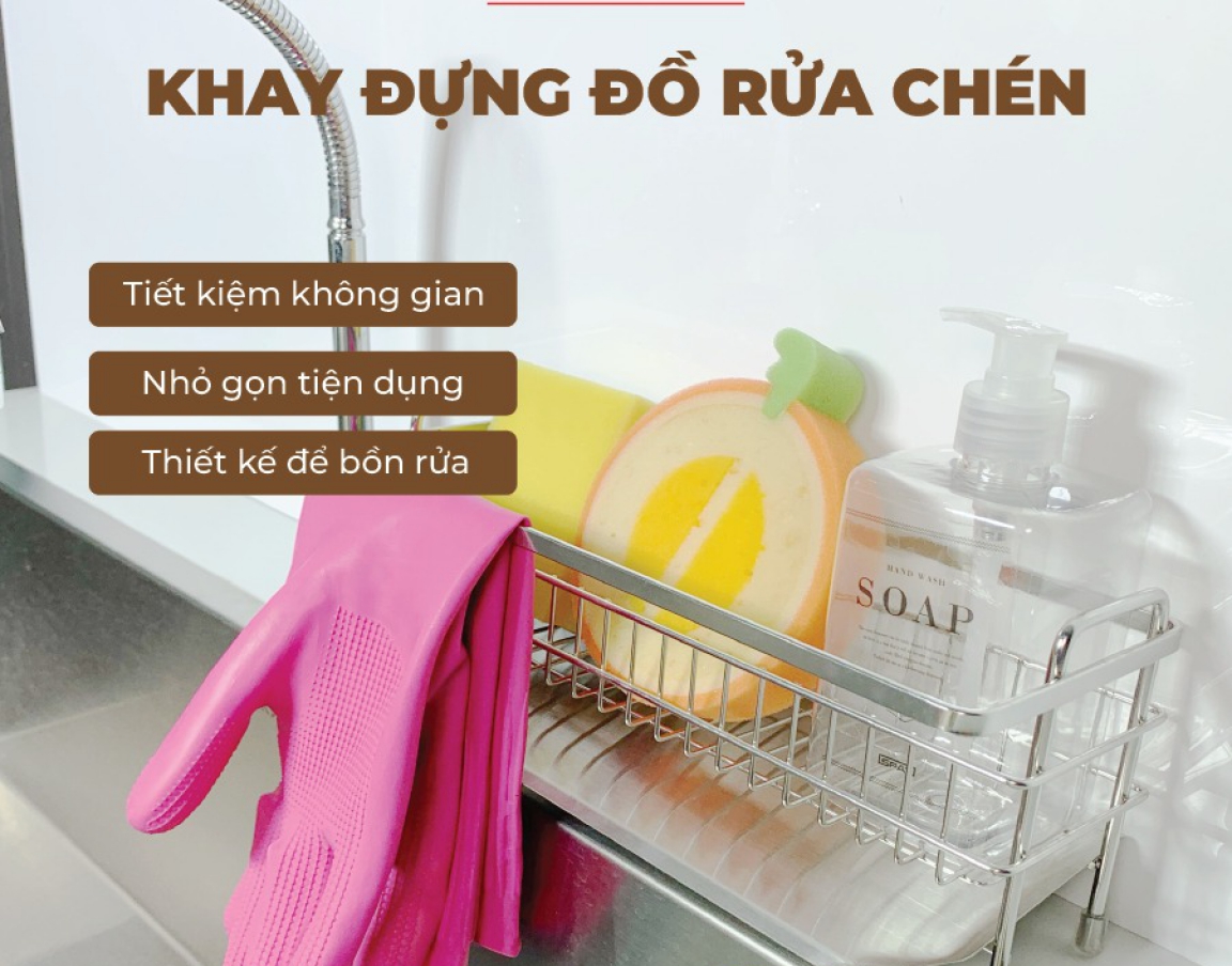 Rổ đựng dụng cụ rửa chén HiVE 304 wide rack_Rổ đựng gia vị (HOT SALE) Kèm Hộp nhựa + Khay inox